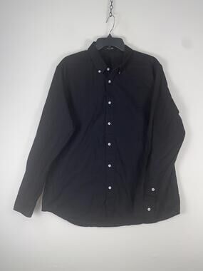 JMIERR Shirt Mens Large Black Solid Long Sleeve Button Up Linen Cotton Casual